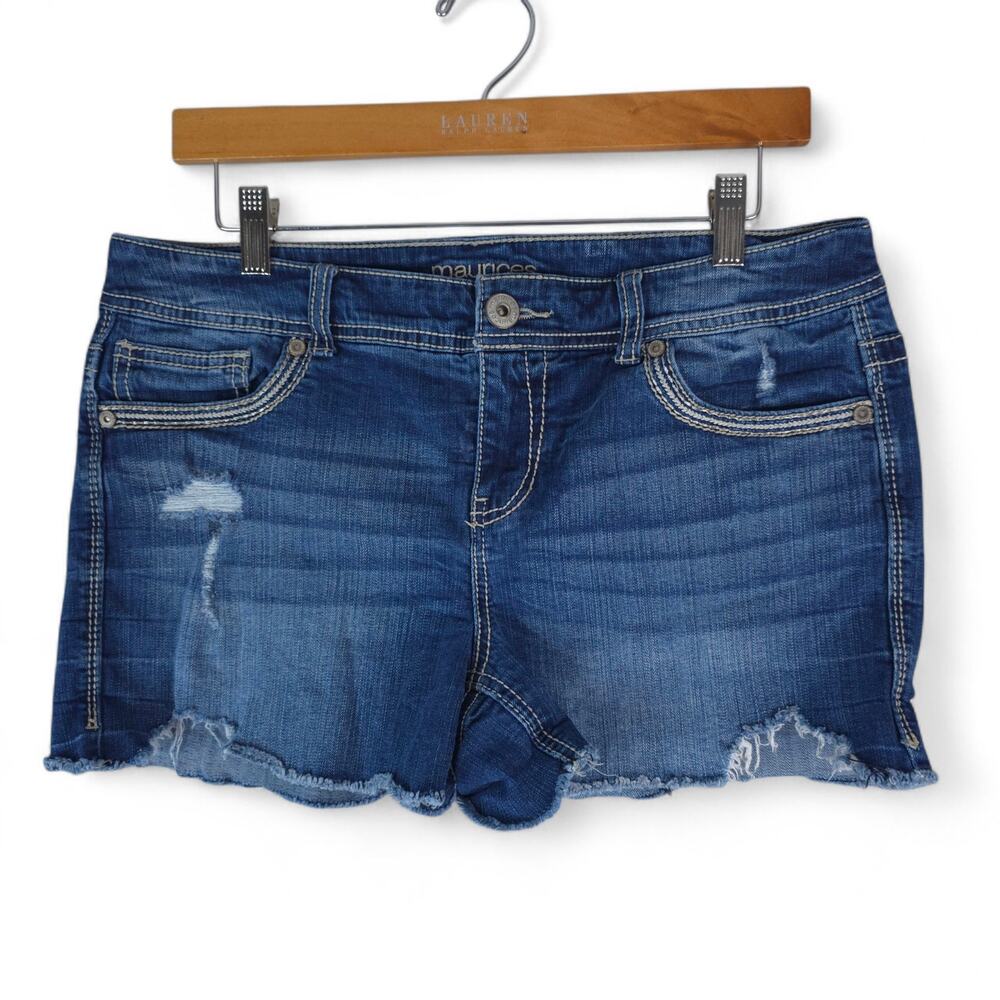 Maurices Shorts Womens 11/12 Blue Denim Cutoff Booty Hotpants Distressed 3"